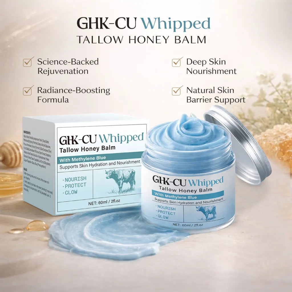 Cuvelle copper peptide tallow balm carton and jar on a lavender background