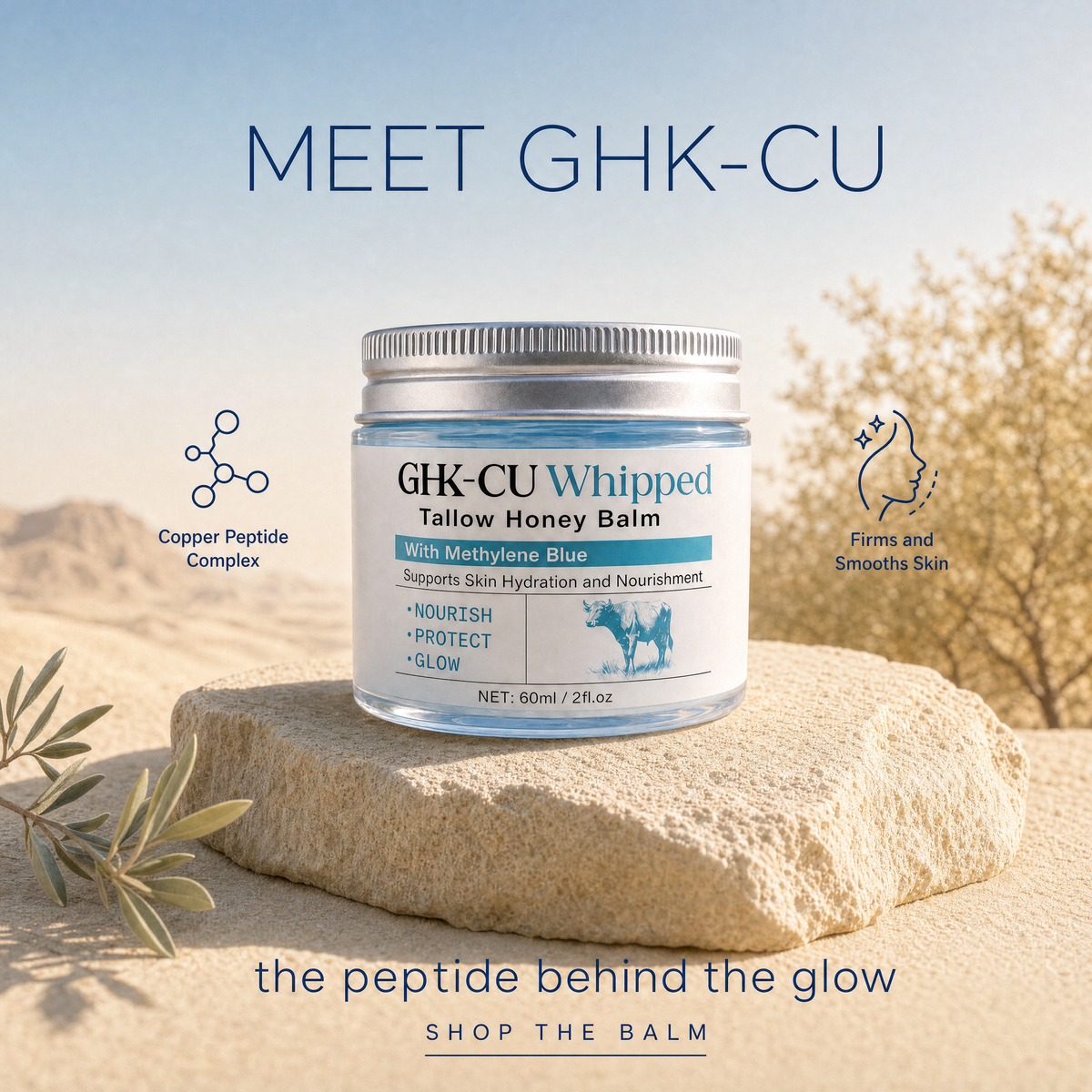 Cuvelle balm jar with a skincare benefit graphic