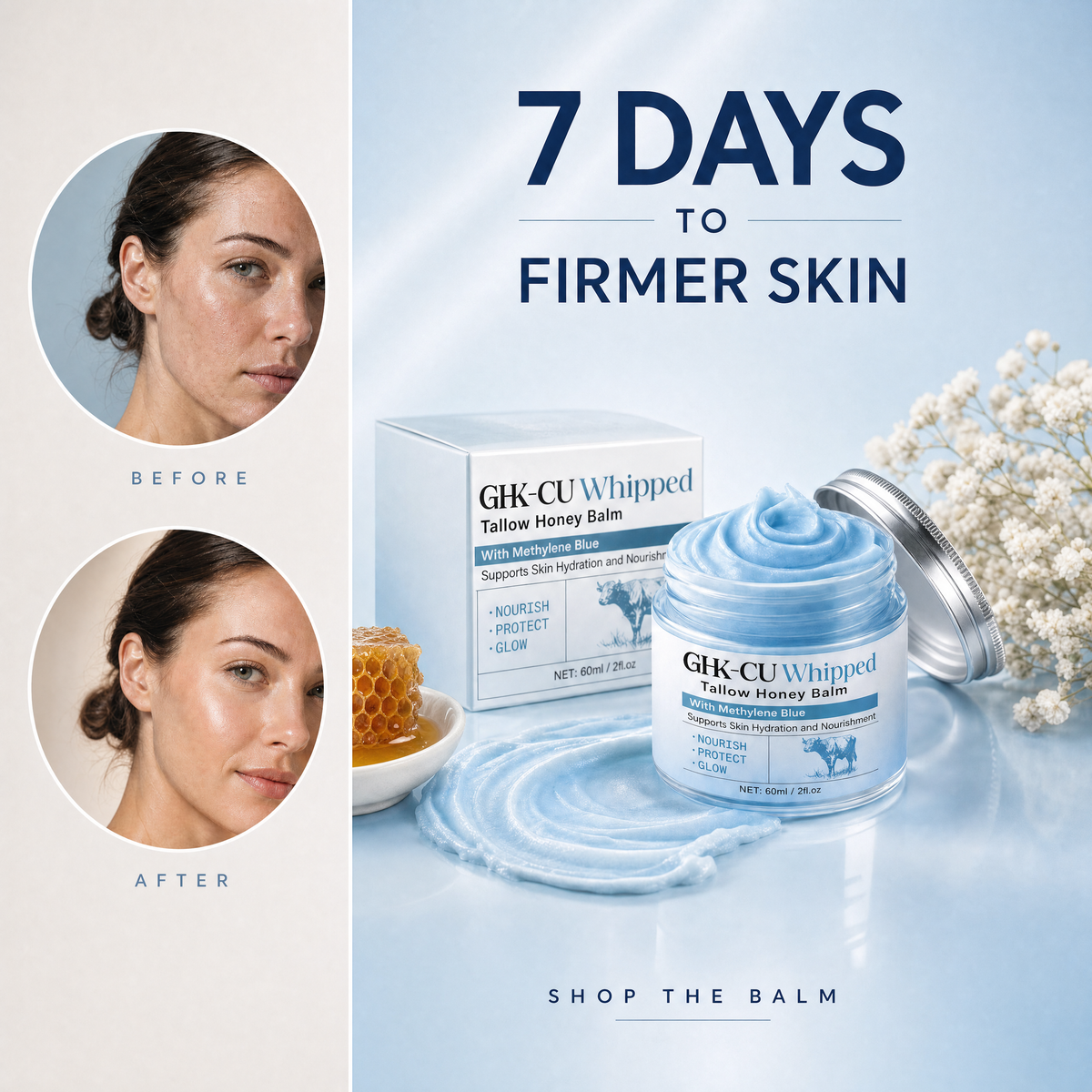 Side-by-side skin comparison graphic for Cuvelle balm